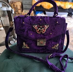 American Vintage Purple Velvet Satchel with Embroidery
